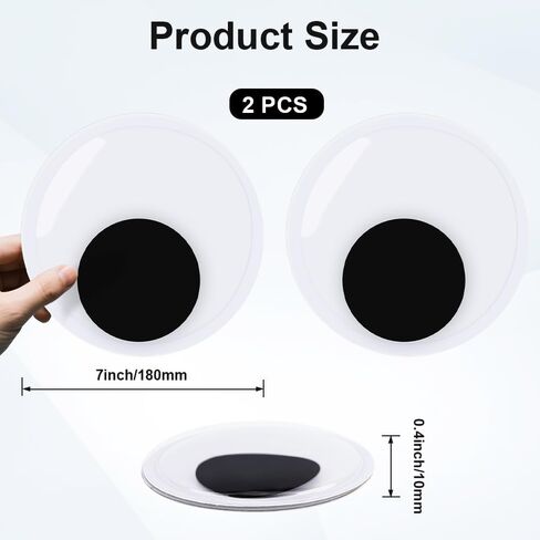 7 Inch Giant Googly Eyes with Self-Adhesive, 2 Pcs Large Wiggle Googly Eyes, Plastic Black White Big Sticky Eye Eyeball Stickers for Handmade DIY Art Crafts Party Halloween Christmas Tree Decorations in Kuwait