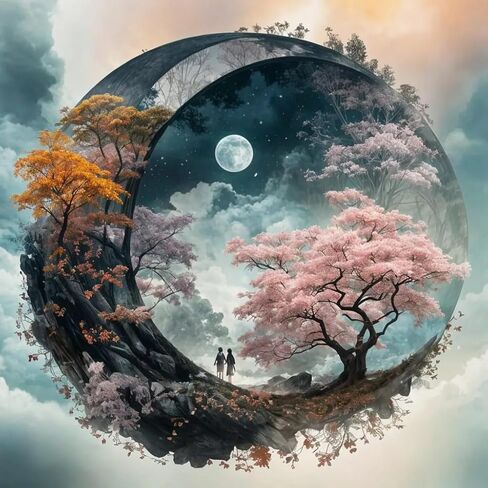 ZuoAnLF Moon Tree Cross Stitch Kits for Adults,14CT Stamped Cross Stitch Kits for Beginner,DIY Needlepoint Embroidery Patterns Kits Embroidery Patterns for Gift Home Wall Decor 16x16 Inch in Kuwait