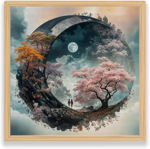 ZuoAnLF Moon Tree Cross Stitch Kits for Adults,14CT Stamped Cross Stitch Kits for Beginner,DIY Needlepoint Embroidery Patterns Kits Embroidery Patterns for Gift Home Wall Decor 16x16 Inch in Kuwait