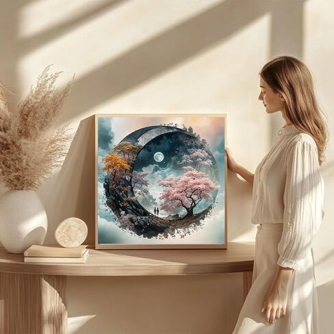 ZuoAnLF Moon Tree Cross Stitch Kits for Adults,14CT Stamped Cross Stitch Kits for Beginner,DIY Needlepoint Embroidery Patterns Kits Embroidery Patterns for Gift Home Wall Decor 16x16 Inch in Kuwait