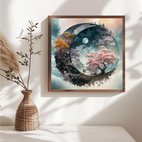 ZuoAnLF Moon Tree Cross Stitch Kits for Adults,14CT Stamped Cross Stitch Kits for Beginner,DIY Needlepoint Embroidery Patterns Kits Embroidery Patterns for Gift Home Wall Decor 16x16 Inch in Kuwait