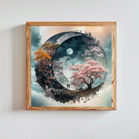 ZuoAnLF Moon Tree Cross Stitch Kits for Adults,14CT Stamped Cross Stitch Kits for Beginner,DIY Needlepoint Embroidery Patterns Kits Embroidery Patterns for Gift Home Wall Decor 16x16 Inch in Kuwait