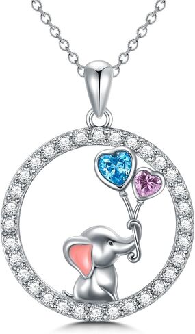 Motiel 925 Sterling Silver Elephant Pendant Necklace,Cute Animals Rose Flower Necklace Lovely Good Luck Elephant Jewelry for Women Ladies Gifts 18+2inch in Saudi Arabia
