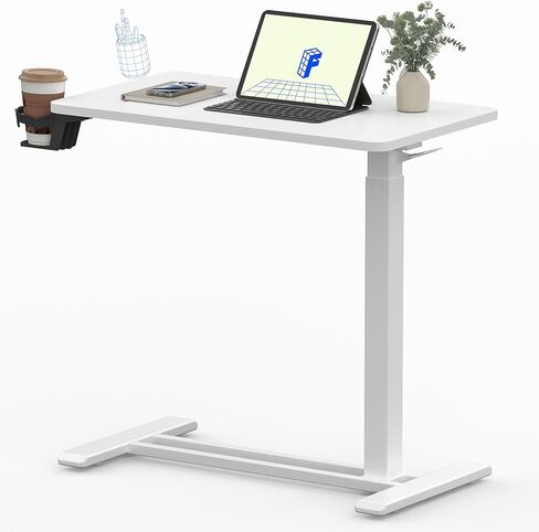 FLEXISPOT Mobile Standing Desk with Wheels Pneumatic Laptop Desk Rolling Computer Cart Movable Height Adjustable Small Sit Stand Desk Computer Workstations Home Use（27.6" W x 15.7" D,White in Kuwait