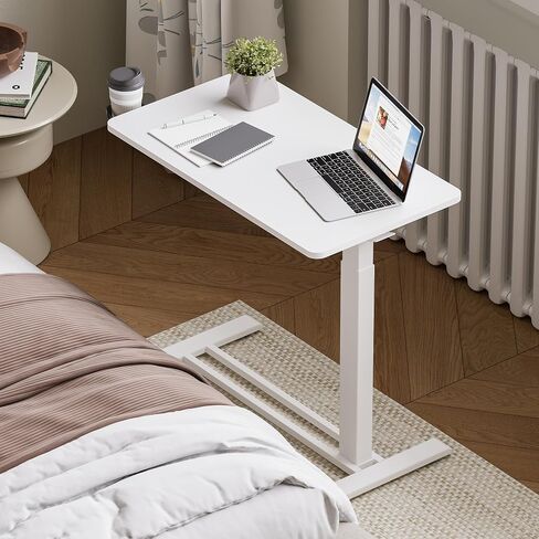 FLEXISPOT Mobile Standing Desk with Wheels Pneumatic Laptop Desk Rolling Computer Cart Movable Height Adjustable Small Sit Stand Desk Computer Workstations Home Use（27.6" W x 15.7" D,White in Kuwait