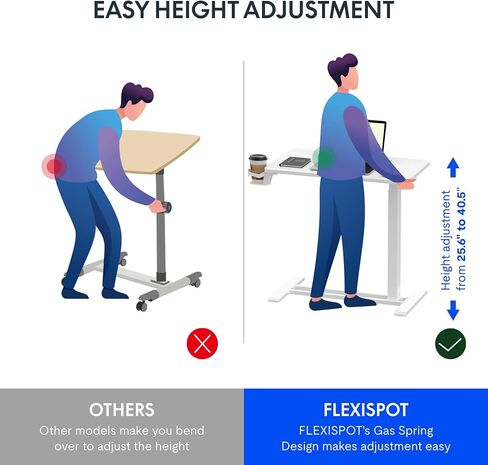 FLEXISPOT Mobile Standing Desk with Wheels Pneumatic Laptop Desk Rolling Computer Cart Movable Height Adjustable Small Sit Stand Desk Computer Workstations Home Use（27.6" W x 15.7" D,White in Kuwait