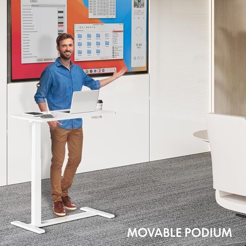 FLEXISPOT Mobile Standing Desk with Wheels Pneumatic Laptop Desk Rolling Computer Cart Movable Height Adjustable Small Sit Stand Desk Computer Workstations Home Use（27.6" W x 15.7" D,White in Kuwait