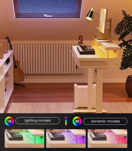 Electric Standing Desk with Drawers, 55 Inch Height Adjustable Desk with Power Outlets & LED Lights, Sit Stand Table with Monitor Stand for Home, Office, Workstation, White in Kuwait