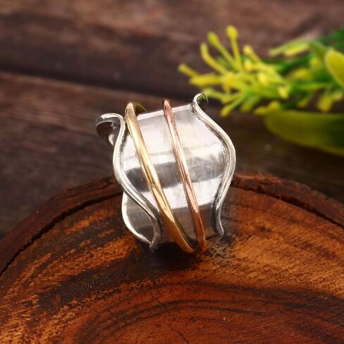 TRIVA Handmade 925 Sterling Silver Spinner Ring - Anti Anixety Fidget Ring for Mindfulness & Relaxation - Wide Band Minimalist Boho Spinning Ring in Saudi Arabia