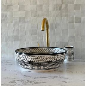 MIRATILE Handmade Moroccan Bathroom Sink, Hand Painted Ceramic Basin, Sink, Above Counter Sink Bowl, Hand Wash Basin, Bathroom Vanity Sink, Handwash Countertop Vanity Basin (12"= 30cm)