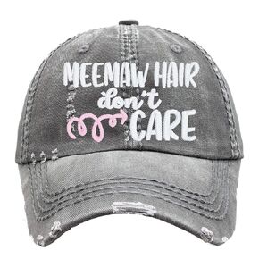 Women's Meemaw Hair Don't Care Hat, Meemaw Baseball or High Ponytail Cap, Meemaw Handmade Embroidered Gift, Gender Reveal Baby Shower, Cruise Vacation, Funny Pun Cute