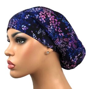 Euro Scrubhat for Nurses, Surgical Cap, Healthcare Worker Bouffant, Purple Berries