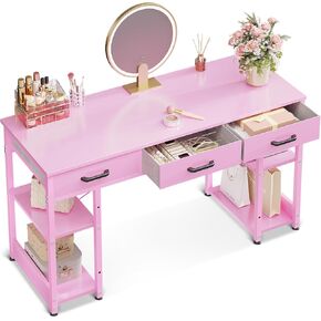 Casaottima Small Office Desk with Fabric Drawers, Computer Desk with Storage Shelves, Modern Writing Table, 48" Home Desk, Pure White