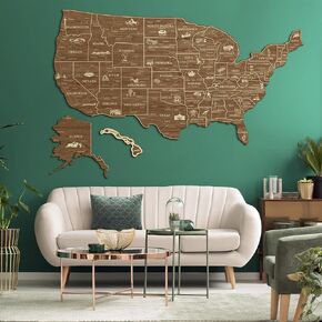 39x26″ 2D Wooden USA Map with Pins to Mark Travels, Travel Wall Decor Map, Large Wall Décor, Map Art Wall Decor, Office Decor, Wooden Wall Stickers, Dark Walnut