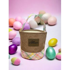 Personalized Engraved Leather Patch Easter Basket (Pink)
