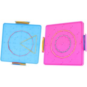 Toyvian 2 Pack Double-Sided Geoboard Mathematical Manipulative Material Array Block Geo Board Plastic Geometry Geoboards with Rubber Bands, STEM Shape Puzzle Brain Teaser Toy
