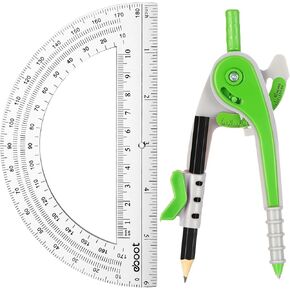 Eboot Red Student Geometry Math Set, Drawing Compass and 6 Inch Clear Swing Arm Protractors 180 Degree Math Protractor