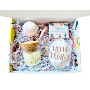 30th Birthday Candle Small Spa Gift Box, Handmade Unique Birthday Basket, Thirty Self Care Gift Set for Women, Best Friend Relaxation Gift Idea (Rose All Day)