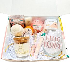 30th Birthday Large Candle Spa Gift Box, Handmade Unique Birthday Basket For Her, Thirty and Fabulous Self Care Gift Set for Women, Best Friend Relaxation Gift Idea (Sweet and Boujee)