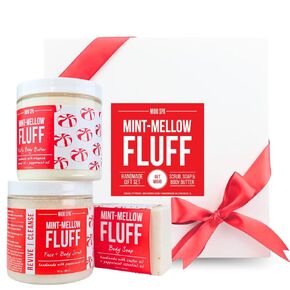 Mojo Spa Mint Mellow Fluff Large Gift Set | 3 Handmade Natural Bath and Body Products | Face and Body Scrub, Body Butter, Body Soap
