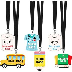 6 Sets Hall Pass and Lanyards Set, Wooden School Passes Cute Bathroom Passes for Classrooms Hall Restroom Nurse Office Library Pass Teacher Supplies Gifts in Kuwait