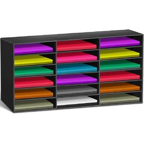 Fuutreo 1 Pieces 18 Slots Construction Paper Storage, Classroom Mailboxe, Back to School Literature Sorter, Sturdy Cardboard Paper Organizer for Teacher, Student, Office, 29.5" x 14.2" x 12.4" (Black)
