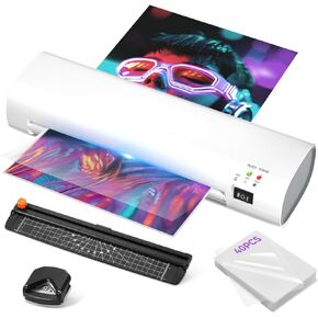 9 Inch Laminator Machine with Never Jam Technology, 40 Laminating Sheets, 4-in-1 A4 Thermal Laminator with Trimmer and Corner Rounder for Office, School, Business and Home Use - White