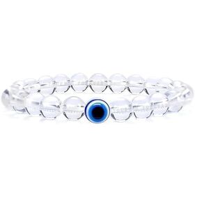 Lucky Evil Eye Crystal Bracelets for Men Women Good Luck Bracelet for Protection Handmade Blue Eye White Bead Beaded Stretch Bracelet for Protection and Blessing Unisex