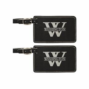 Personalized Monogrammed Luggage Tag Travel Gift 2 pack Laser Engraved Leatherette Luggage Tags for Women Men (Black)