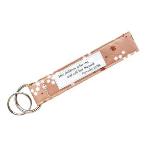 Keychain Wristlet - Fabric Key Lanyard with Proverbs 31:28 Her Children Call Her Blessed - Mother