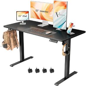 63 x 28 inch Electric Standing Desk Adjustable Height with 4 Wheels, 4 Memory Height Settings, 2 Headphone Hook, for Home Office, Splice Board Brown
