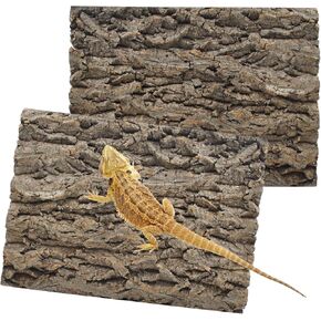 PINVNBY 2PCS Reptile Background for Terrarium,15.74 x 11.81in Natural Cork Bark Bearded Dragon Habitat Backdrop Climbing Wall Decor for Gecko Lizard Tortoise Frog Chameleon