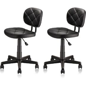 PU Leather Rolling Stool with Foot Rest and Back Support, Adjustable Diamond Upholstered Drafting Chair with Wheels, Multi-Purpose Desk Chair for Home Office Bar Kitchen Shop, Black (1PK)