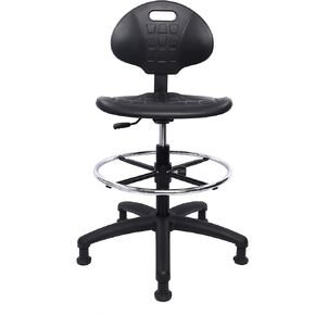 Chair Master Heavy Duty Drafting Stool - Easy to Clean! Ergonomic Polyurethane Chair. Seat Height Adjustable w/Footring for Home, Automotive, Lab, Cleanroom (Glides, Tall Stool).