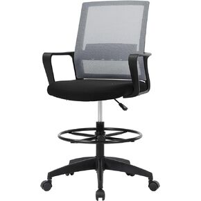 PayLessHere Drafting Chair Computer Standing Desk Chair Tall Office Chair with Lumbar Support Adjustable Foot Ring for Mesh Ergonomic Mid-Back Desk Chair (Black)