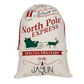 Personalized GIANT Christmas Drawstring Canvas Santa Stocking Bag (Sleigh Bag)