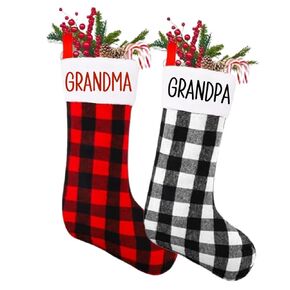 Grandma And Grandpa Stockings, Baby Announcement Ideas For New Grandma Or Grandpa To be, Buffalo Plaid Personalized Christmas Stockings for Grandparents, Gigi Stocking, Custom Name Stocking.
