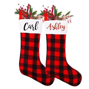 Personalized Buffalo Plaid Christmas Stockings For Couples, Farmhouse Christmas Stockings With Names, Customized Stockings For Christmas, Classic Family Stockings, Kids Christmas Stockings.