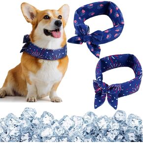 Weysat 2 Pcs Dog Cooling Bandanas 4th of July Dog Bandana Ice Neck Wraps Scarf Pet American Flag Square Hunting Training Hiking Camping Accessories for Summer Independence Day(M)