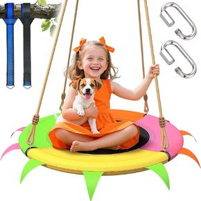 Saucer Swing for Kids Outdoor - 400lb Heavy-Duty Tree Swings, Backyard Swing Sets with Adjustable Straps & Ropes, Weather-Resistant Outdoor Seat (Child-Safe, Vibrant Colors)