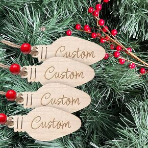 Custom Personalized Wooden Engraved Christmas Stocking Name Tag Light Bulb - Made in USA (1 Pack)