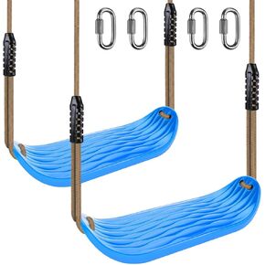 SELEWARE Plastic Swing Seat, Non Slip Tree Swing Set with Adjustable Rope and 4 Carabiners, Heavy Duty Playground Swing Set Accessories for Kid Indoor Outdoor Backyard, Black, 2 Pack