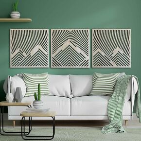 Geometric Mountain Wooden Wall Art, Large Wood Wall Art of Mountains, Wood Wall Decor Over the Bed, 3 Piece Mountain Wall Art, Wood Gift For the Home