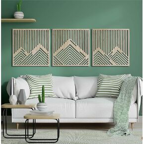 Geometric mountain wood wall art decor, 3 piece mountain wooden wall decoration, Large geometric wall art