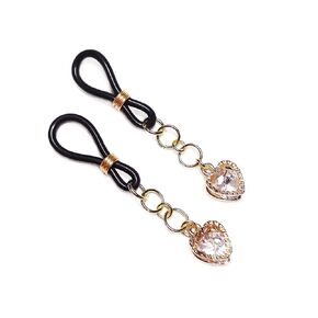 Adjustable Nipple Noose with Gold Heart Rhinestone Jewelry - Boho Non Pierced Body Jewelry - Fake Nipple Piercing