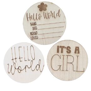 Wooden Baby Announcement Discs – Hello World & Birth Stats – It’s a Boy/Girl – Newborn Photo Prop & Baby Shower Gift (Sports, It's A Boy)