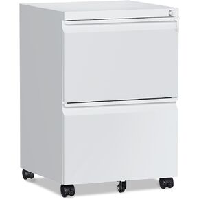 2 Drawer File Cabinet，Mobile Filing Cabinet with Lock and Wheels，Fully Assembled Metal Under Desk File Cabinets for A4/Letter/Legal Size（White