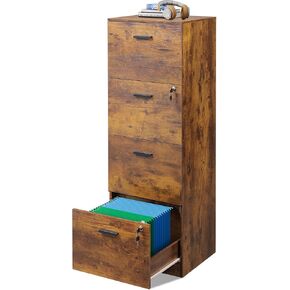 DEVAISE 4 Drawer File Cabinet with Lock, Vertical Filing Cabinet for A4/Letter Size Files, Wood Storage Organizer for Home Office, Rustic Brown
