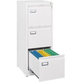 SISESOL 3 Drawer File Cabinet with Lock and Tag,Narrow Three Drawer Filing Cabinet,Vertical Metal File Cabinets,White Filing Cabinets for Home Office Fit Letter/A4/Legal Size File,Easy Assembly