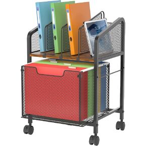 Rolling File Cabinet with Adjustable Dividers, Mobile Filing Cabinet with Storage Drawer on Lockable Wheels, Hanging File Organizer Beside Under Desk for Office, Home（Patent Pending）